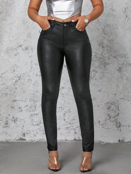 SXY Pantalones de mujer sencillos y casuales de un solo color con ajuste delgado