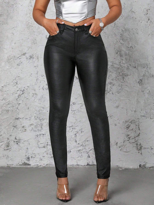 SXY Pantalones de mujer sencillos y casuales de un solo color con ajuste delgado