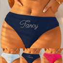 Braguitas Tipo Tanga Con Estampado De Letras Y Tachuelas De Diamantes Para Mujer