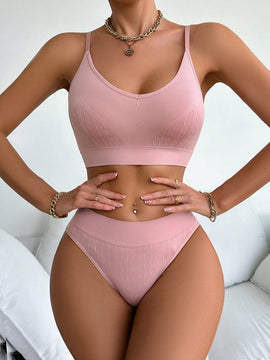 Conjunto De Ropa Interior Sin Costuras Para Mujeres, Color Loto Rosa