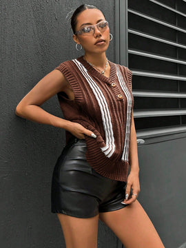 EZwear Chaleco Tipo Sueter A Rayas Para Mujer