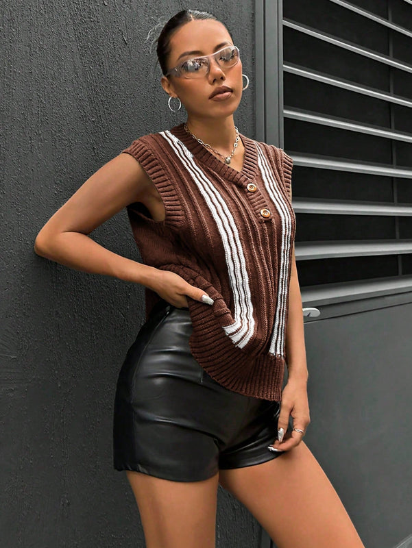 EZwear Chaleco Tipo Sueter A Rayas Para Mujer