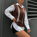 EZwear Chaleco Tipo Sueter A Rayas Para Mujer