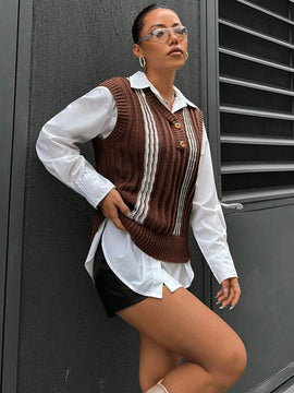 EZwear Chaleco Tipo Sueter A Rayas Para Mujer