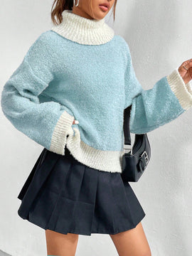 EZwear Sueter Casual De Manga Larga Con Cuello Alto Y Bloques De Color