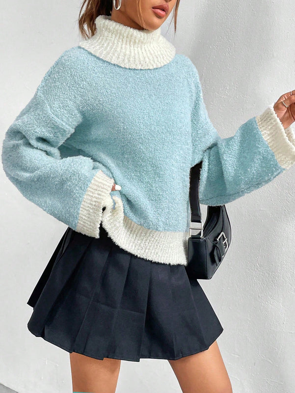 EZwear Sueter Casual De Manga Larga Con Cuello Alto Y Bloques De Color