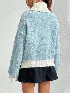 EZwear Sueter Casual De Manga Larga Con Cuello Alto Y Bloques De Color