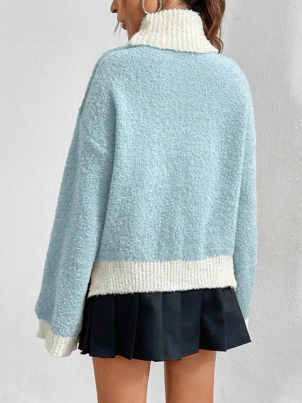 EZwear Sueter Casual De Manga Larga Con Cuello Alto Y Bloques De Color