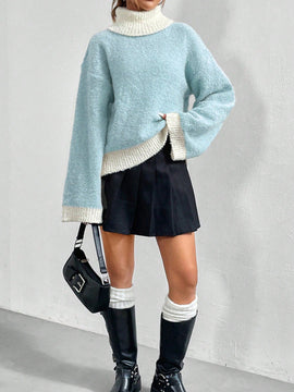EZwear Sueter Casual De Manga Larga Con Cuello Alto Y Bloques De Color