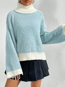 EZwear Sueter Casual De Manga Larga Con Cuello Alto Y Bloques De Color