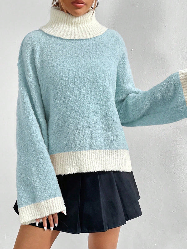 EZwear Sueter Casual De Manga Larga Con Cuello Alto Y Bloques De Color