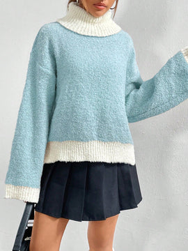 EZwear Sueter Casual De Manga Larga Con Cuello Alto Y Bloques De Color