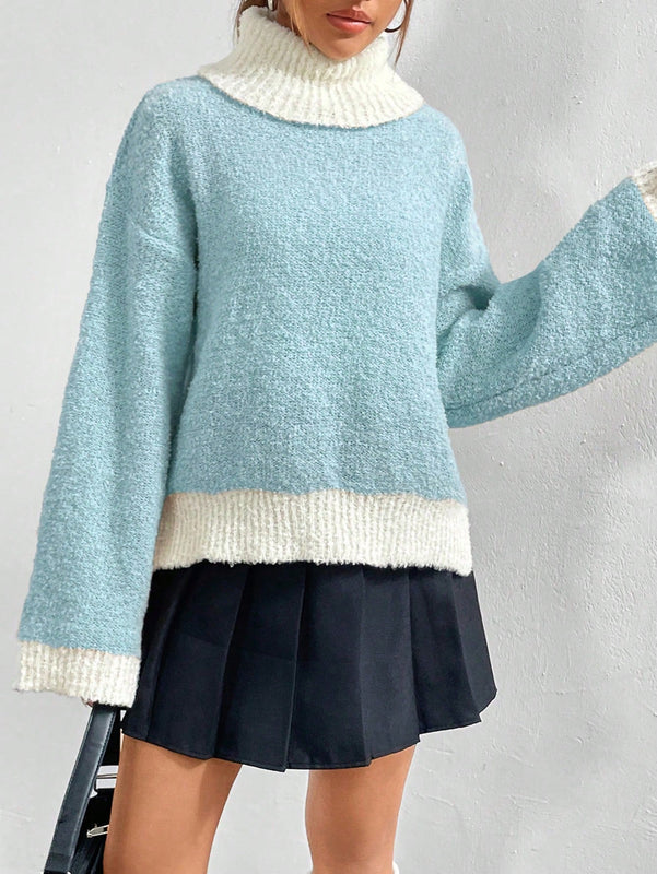 EZwear Sueter Casual De Manga Larga Con Cuello Alto Y Bloques De Color