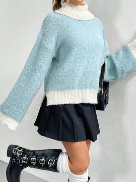 EZwear Sueter Casual De Manga Larga Con Cuello Alto Y Bloques De Color