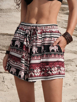 BohoFeels Shorts Estampados Estilo Vacacional Con Bolsillos Diagonales