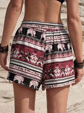 BohoFeels Shorts Estampados Estilo Vacacional Con Bolsillos Diagonales