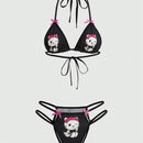 ROMWE Kawaii Conjunto De Bralette De Cuello Halter Con Estampado De Gato Animado Para Mujer