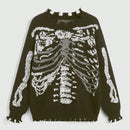 ROMWE Grunge Punk Sweater De Jacquard Oscuro Con Calaveras Para Mujer Con Efecto Rasgado Y Cierre Deslizante