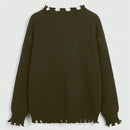 ROMWE Grunge Punk Sweater De Jacquard Oscuro Con Calaveras Para Mujer Con Efecto Rasgado Y Cierre Deslizante