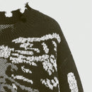 ROMWE Grunge Punk Sweater De Jacquard Oscuro Con Calaveras Para Mujer Con Efecto Rasgado Y Cierre Deslizante