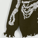 ROMWE Grunge Punk Sweater De Jacquard Oscuro Con Calaveras Para Mujer Con Efecto Rasgado Y Cierre Deslizante