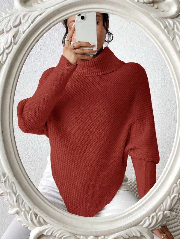 Essnce Sueter De Manga Murcielago Con Cuello Alto De Color Solido