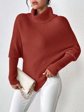 Essnce Sueter De Manga Murcielago Con Cuello Alto De Color Solido