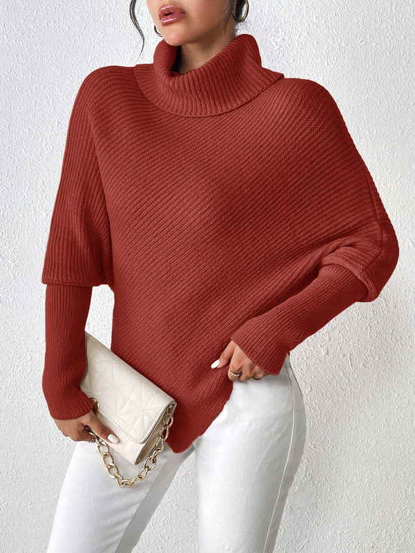 Essnce Sueter De Manga Murcielago Con Cuello Alto De Color Solido