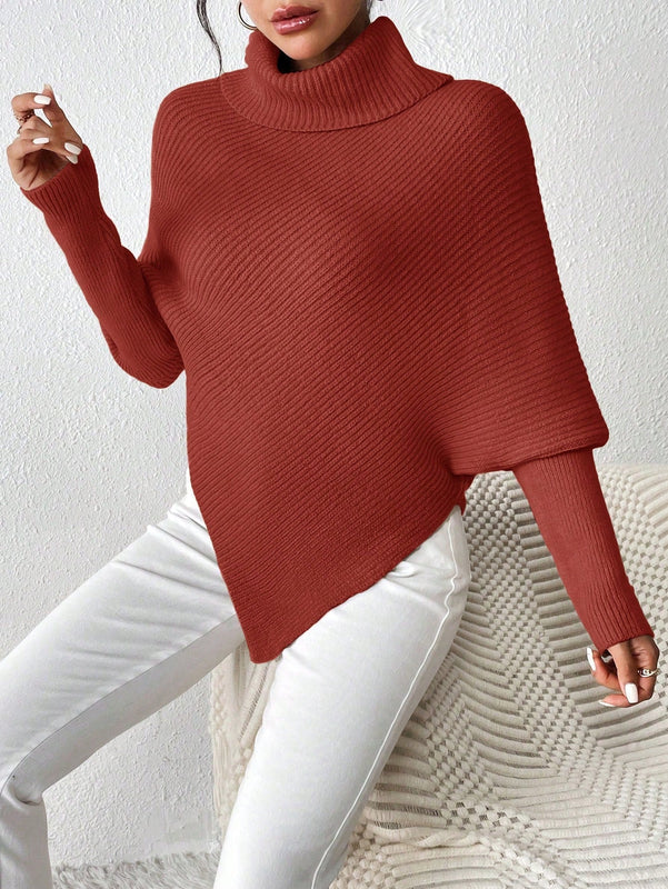 Essnce Sueter De Manga Murcielago Con Cuello Alto De Color Solido