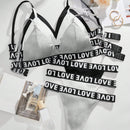 Conjunto Bralette Con Detalles De Correas Y Estampado De Letra Para Mujer, Estilo Del Dia De San Valentin