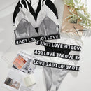 Conjunto Bralette Con Detalles De Correas Y Estampado De Letra Para Mujer, Estilo Del Dia De San Valentin