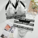 Conjunto Bralette Con Detalles De Correas Y Estampado De Letra Para Mujer, Estilo Del Dia De San Valentin