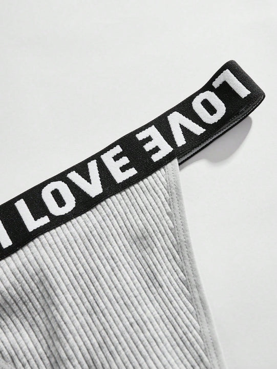 Conjunto Bralette Con Detalles De Correas Y Estampado De Letra Para Mujer, Estilo Del Dia De San Valentin