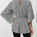 Camisa De Mujer Con Dobladillo De Volantes De Gingham