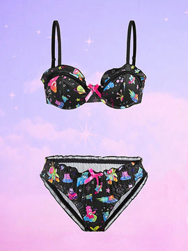 ROMWE X Care Bears Conjunto De Sujetador Con Aro Y Bragas Decoradas Con Estampados De Dibujos Animados Y Lazos