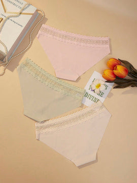 Tangas Acanaladas Para Mujer En Forma De Triangulo (3 Piezas / Set)