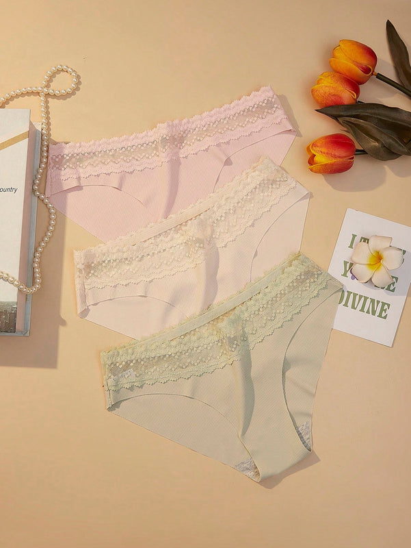 Tangas Acanaladas Para Mujer En Forma De Triangulo (3 Piezas / Set)