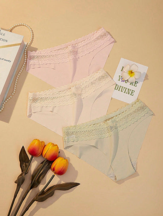 Tangas Acanaladas Para Mujer En Forma De Triangulo (3 Piezas / Set)