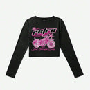 EZwear Camiseta crop con estampado de motocicleta y letra