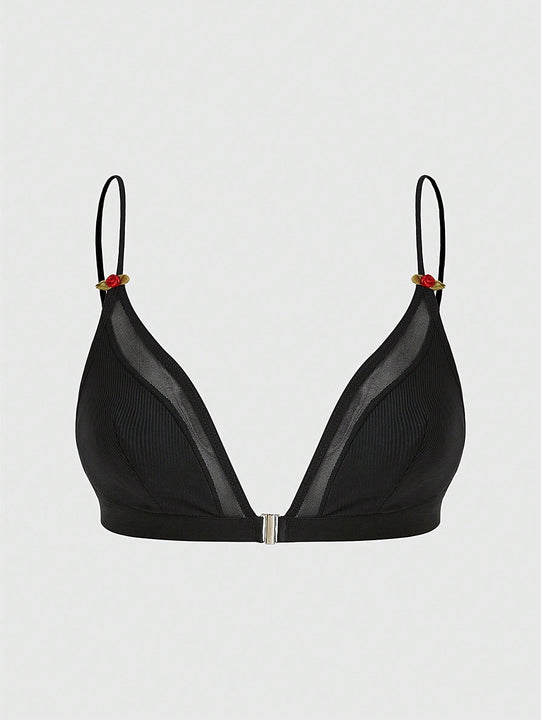 Sweetness Sosten De Mujeres De Copa Triangular Con Cierre Frontal, Diseno De Rosa E Incrustaciones