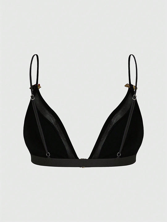 Sweetness Sosten De Mujeres De Copa Triangular Con Cierre Frontal, Diseno De Rosa E Incrustaciones