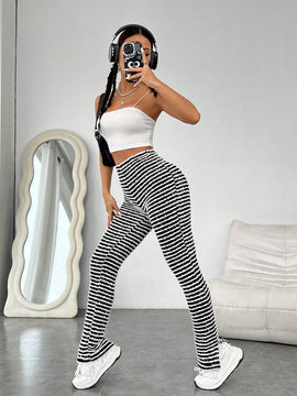 EZwear Pantalones Con Costura Lateral Y Dobladillo Con Abertura