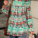 LUNE Camisa De Manga Abullonada Con Estampado Floral Completo Y Detalle De Dobladillo Con Volantes