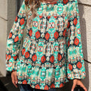 LUNE Camisa De Manga Abullonada Con Estampado Floral Completo Y Detalle De Dobladillo Con Volantes