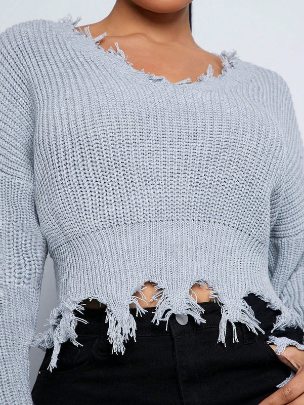 SXY Jersey De Cuello En V Con Acabado Desgastado