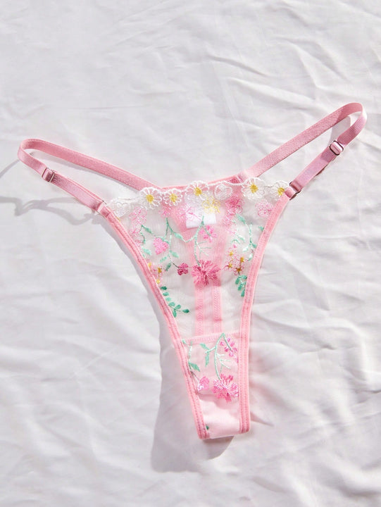 Conjunto De Lenceria De Malla Bordada Con Flores Para Mujer - Temporada De Bodas