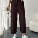 Pantalones de pierna ancha con cordon delantero tejido de canale