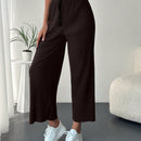 Pantalones de pierna ancha con cordon delantero tejido de canale