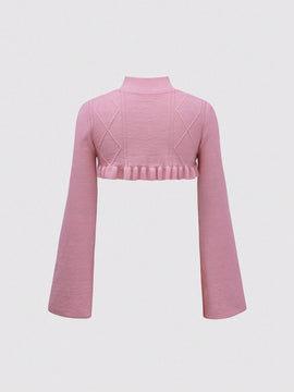 MOD Sueter Ultra Corto Con Cuello Alto Y Dobladillo De Encaje Para Mujer