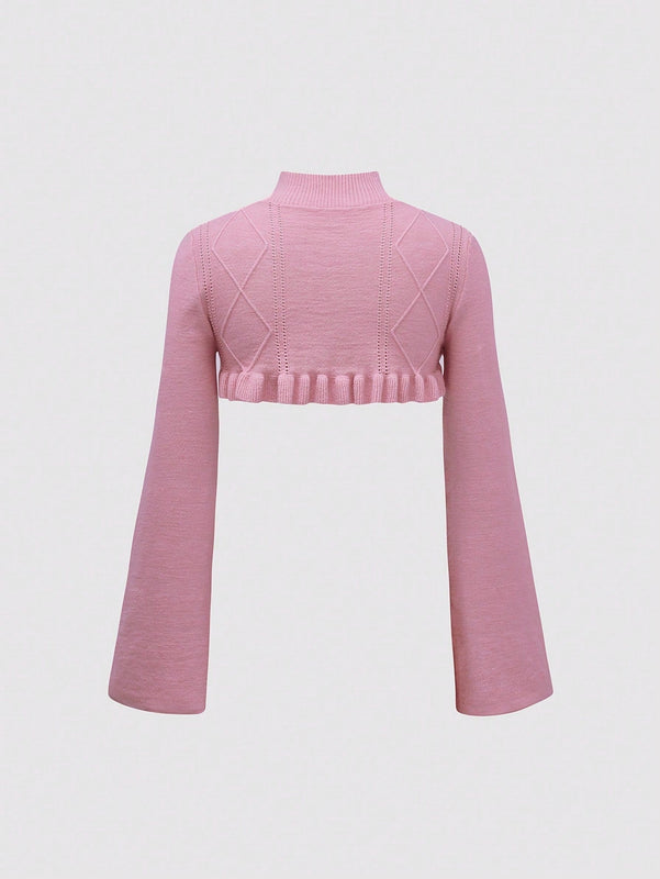 MOD Sueter Ultra Corto Con Cuello Alto Y Dobladillo De Encaje Para Mujer